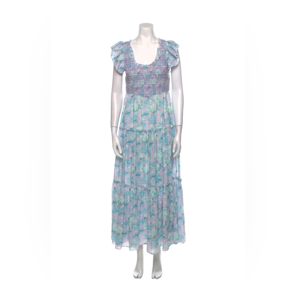 LoveShackFancy Chessie Maxi Dress Purple Floral L Rare EUC